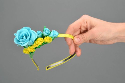 Handmade headband with flowers Blue and Yellow - MADEheart.com