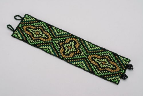 Wide ethnic beaded bracelet dark green and black yellow bracelet - MADEheart.com