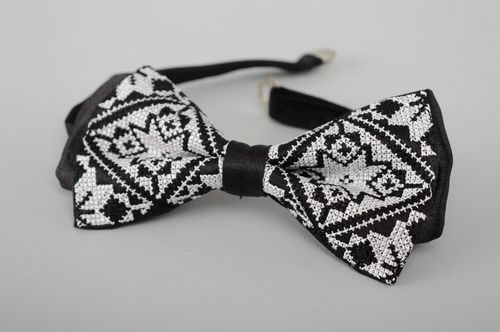 Black bow tie with cross stitch embroidery - MADEheart.com