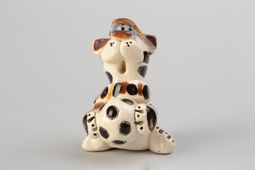 Collectible homemade clay statuette painted with glaze Cat with Ball - MADEheart.com