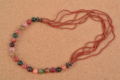 Buntes handgemachtes Glasperlen Collier aus Achat originell Frauen Schmuck  - MADEheart.com
