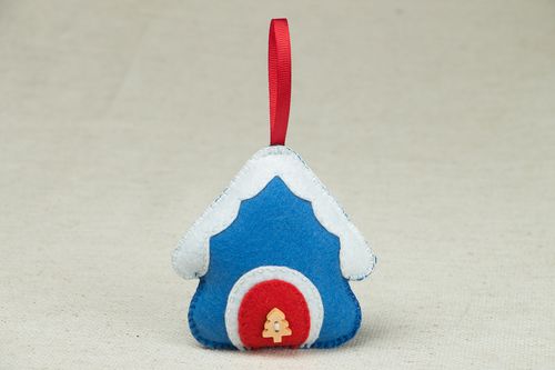 Новогодняя игрушка ручной работы Синий домик - MADEheart.com
