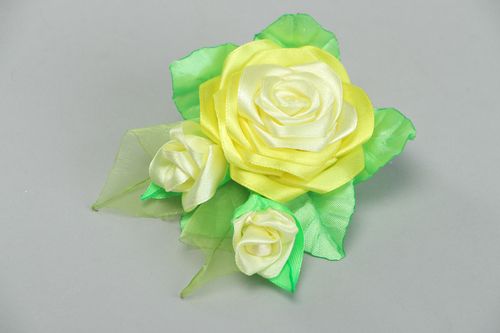 Barrette à cheveux avec fleur en satin rose jaune faite main accessoire femme - MADEheart.com