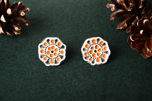 Fashion round earrings handmade stud clay earrings jewelry for women nice gift - MADEheart.com