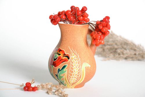 30 oz ceramic water pitcher with handle and floral pattern 0,8 lb - MADEheart.com