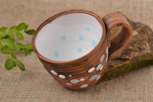 5 oz ceramic coffee cup with handle and blue and yellow dots 0,4 lb - MADEheart.com