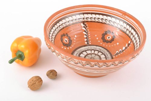 Bol en terre cuite peint dengobes fait main original rond de style ethnique - MADEheart.com