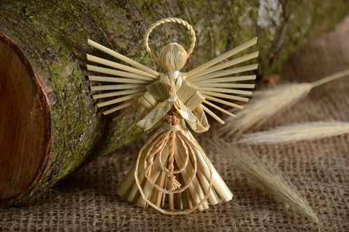 Handmade interior wall hanging decoration woven of straw Guardian Angel - MADEheart.com