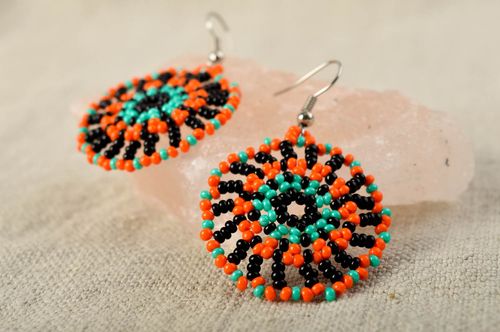 Handmade festive earrings beaded bright earrings unusual colorful jewelry - MADEheart.com
