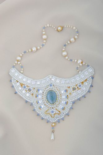Handmade unusual beaded necklace festive massive necklace designer accessory - MADEheart.com