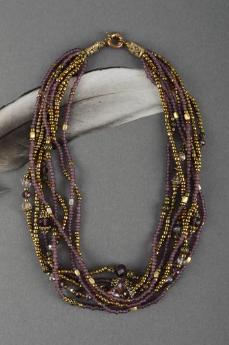Collier femme Bijou fait main violet multirang perles rocaille Cadeau original - MADEheart.com