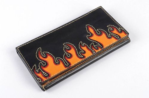 Portefeuille cuir noir Accessoire femme fait main design Cadeau original - MADEheart.com
