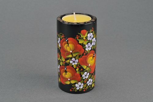Wooden cylinder candlestick Peonies - MADEheart.com