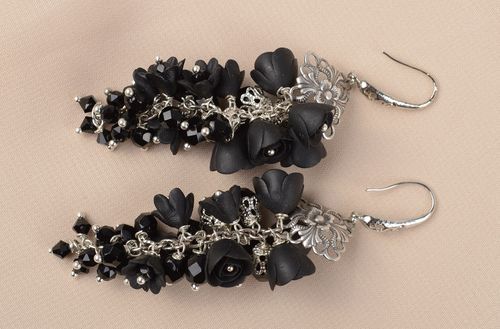 Handmade elegant black earrings stylish dangling earrings designer accessories - MADEheart.com