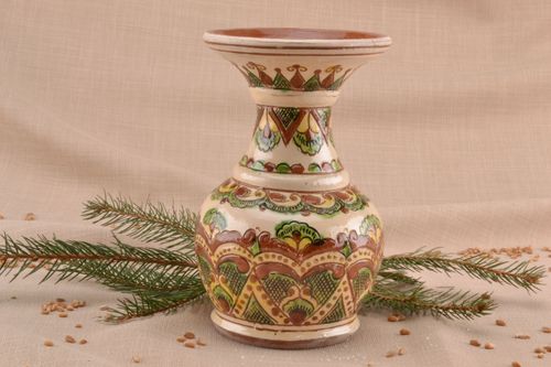 Village style beige & green handmade clay glazed small vase for home décor 6, 1,32 lb - MADEheart.com