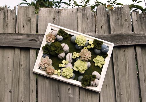 Tableau en laine feutrée fait main jardin succulent Décoration maison originale - MADEheart.com