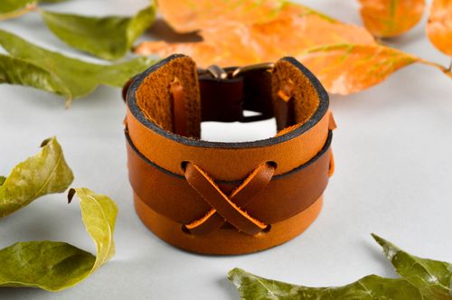 Handmade beautiful bracelet unusual leather bracelet stylish wide accessory - MADEheart.com