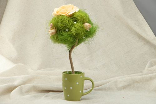 Handmade green topiary in cup - MADEheart.com