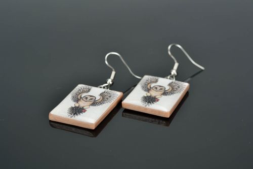 Boucles doreilles rectangulaires Hibou volant  - MADEheart.com