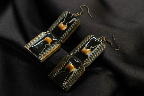Long steampunk earrings with micro schemes - MADEheart.com