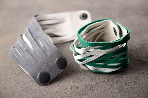 Handmade beautiful accessories 2 stylish leather bracelets wide wrist bracelets - MADEheart.com