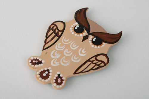 Künstler Kühlschrankmagnet Eule mit Bemalung aus Blattholz handmade originell für Küche Dekor - MADEheart.com
