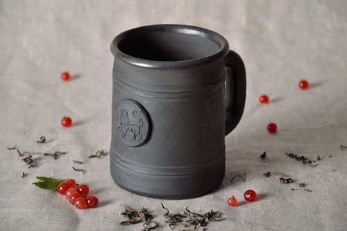 Large 10 oz black natural clay drinking mug great gift for the man - MADEheart.com
