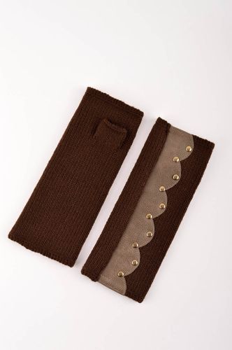 Handmade female cute accessory stylish winter mitts elegant brown mitts - MADEheart.com