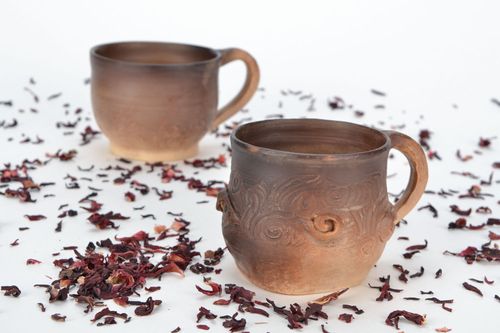 Clay coffee cup with handle and floral pattern 0,46 lb - MADEheart.com