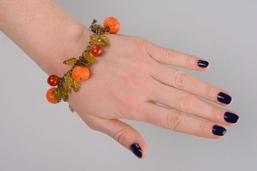 Polymer clay wrist bracelet Pumpkins - MADEheart.com