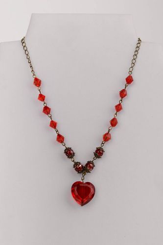 Handmade designer necklace with red Czech crystal and heart shaped pendant - MADEheart.com