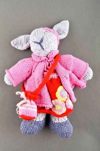 Handmade unusual soft toy textile toys for kids pink knitted rabbit toy - MADEheart.com
