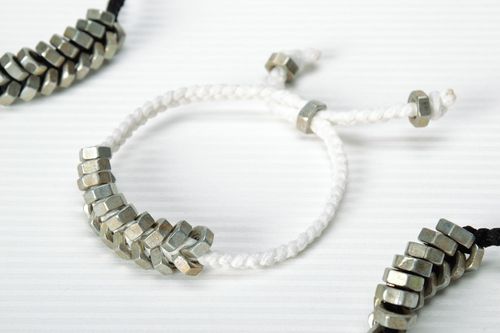 Homemade woven bracelet with metal nuts - MADEheart.com