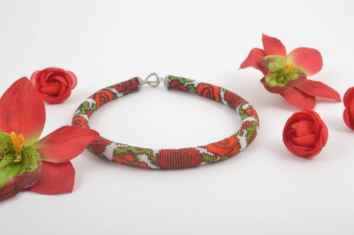 Handmade beautiful beaded necklace crocheted elegant necklace cute jewelry - MADEheart.com