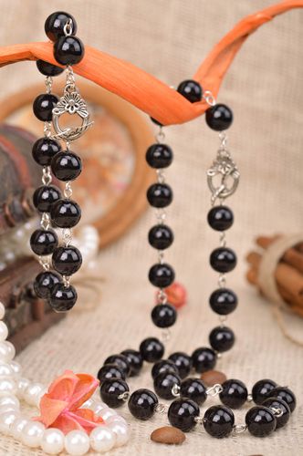 Juego de bisutería de cuentas pulsera y collar artesanales Pantera negra - MADEheart.com