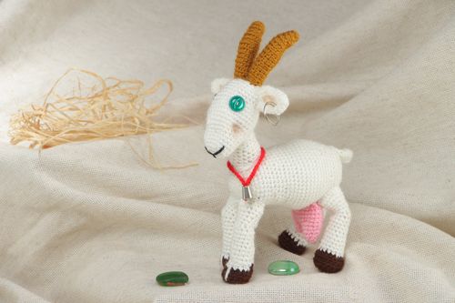 Childrens handmade soft toy crochet of acrylic threads White Nanny Goat - MADEheart.com