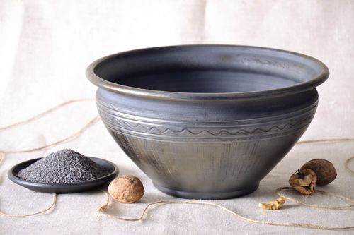 Large ceramic dark color bowl 10 inches wide 3 lb - MADEheart.com