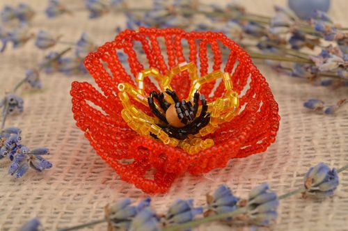 Massive designer brooch handmade beaded accessory female flower jewelry - MADEheart.com