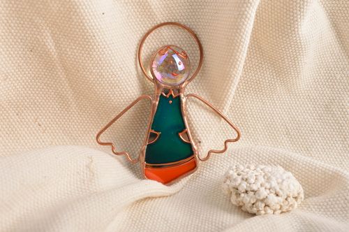 Petit magnet ange en verre vitrail fait main vert orange original pour frigo  - MADEheart.com