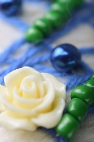 Handmade unusual polymer clay dangle earrings with beads and threads for girls - MADEheart.com