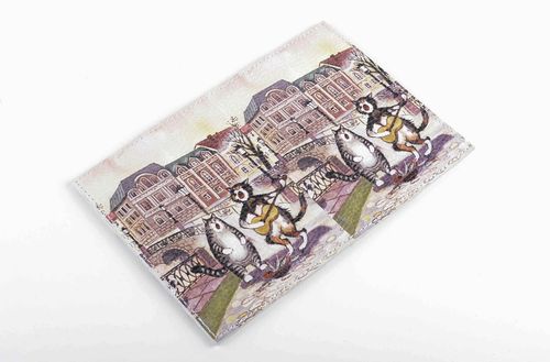 Étui passeport cuir fait main Protège-passeport chats musiciens Accessoire femme - MADEheart.com