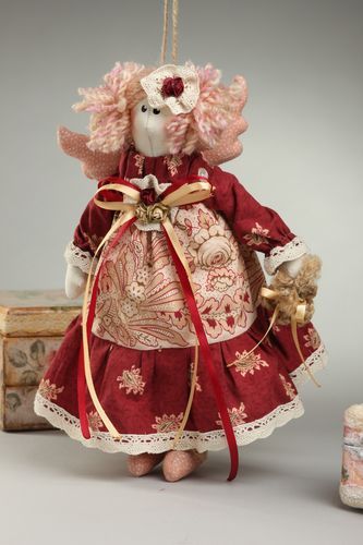 Handmade Designer Puppe Stoff Spielzeug schöne Puppe im roten Spitze Kleid - MADEheart.com
