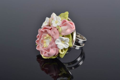 Beautiful handmade designer polymer clay flower ring womens jewelry - MADEheart.com