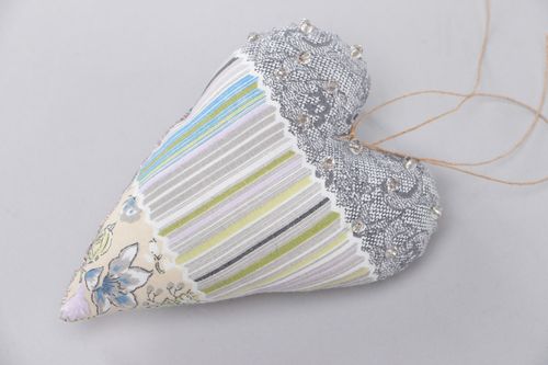 Handmade cotton fabric soft heart with eyelet interior pendant - MADEheart.com