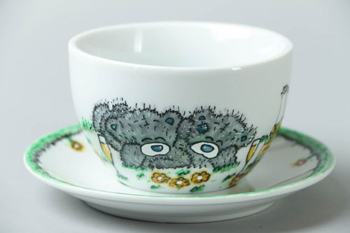 Ceramic tea cup japan for kids with saucer in white color 1 lb - MADEheart.com