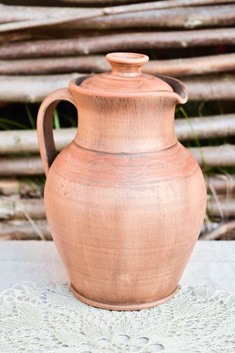 60 handmade ceramic water pitcher with handle and lid in classic style 1,6 lb - MADEheart.com