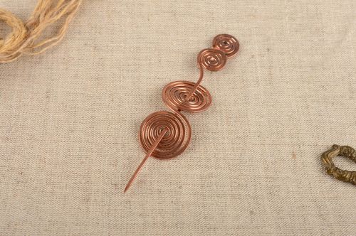 Handmade cute designer accessory made of metal copper brooch for clothes - MADEheart.com
