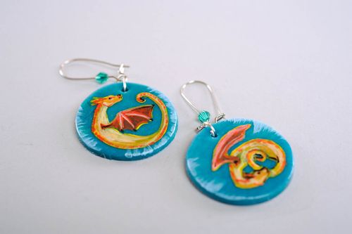 Earrings Made of Polymer Clay Dragons Flying - MADEheart.com