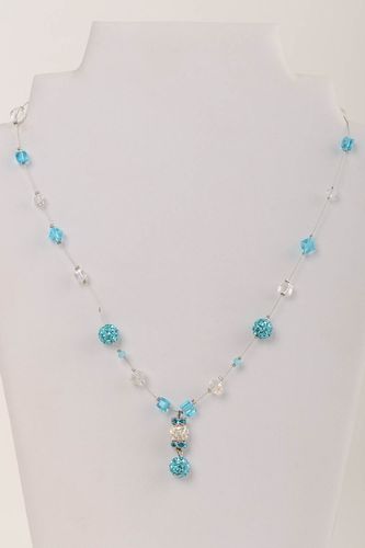 Handmade tender necklace with Czech crystal with rhinestones on jewelry string - MADEheart.com
