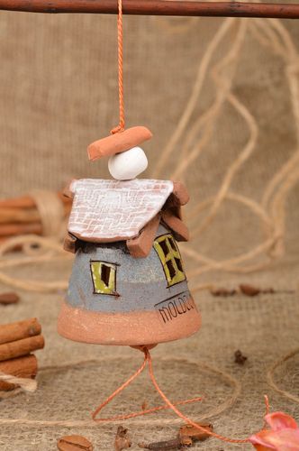 Homemade ceramic painted bell house with white roof for interior decoration - MADEheart.com